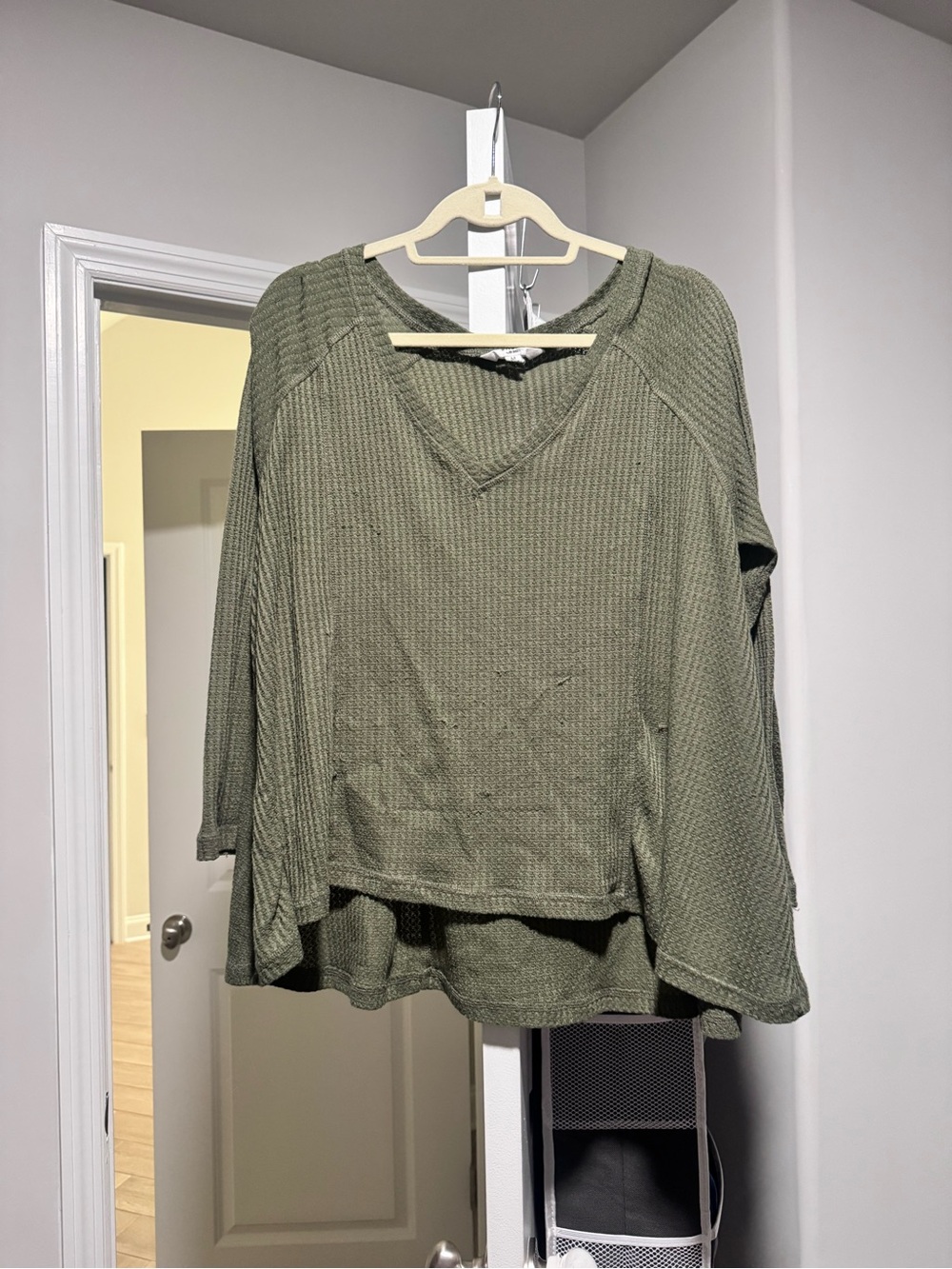 Jack by BB Dakota Olive Green Waffle V-Neck Sweater